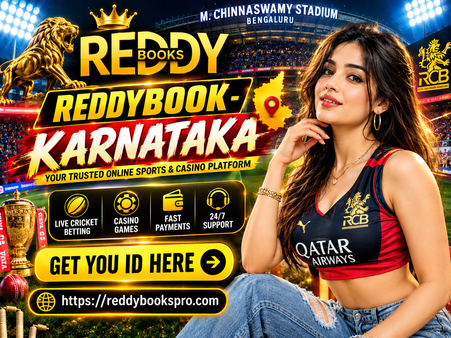 M Chinnaswamy Stadium Bengaluru RCB Royal Challengers cricket betting Reddybook Karnataka exchange