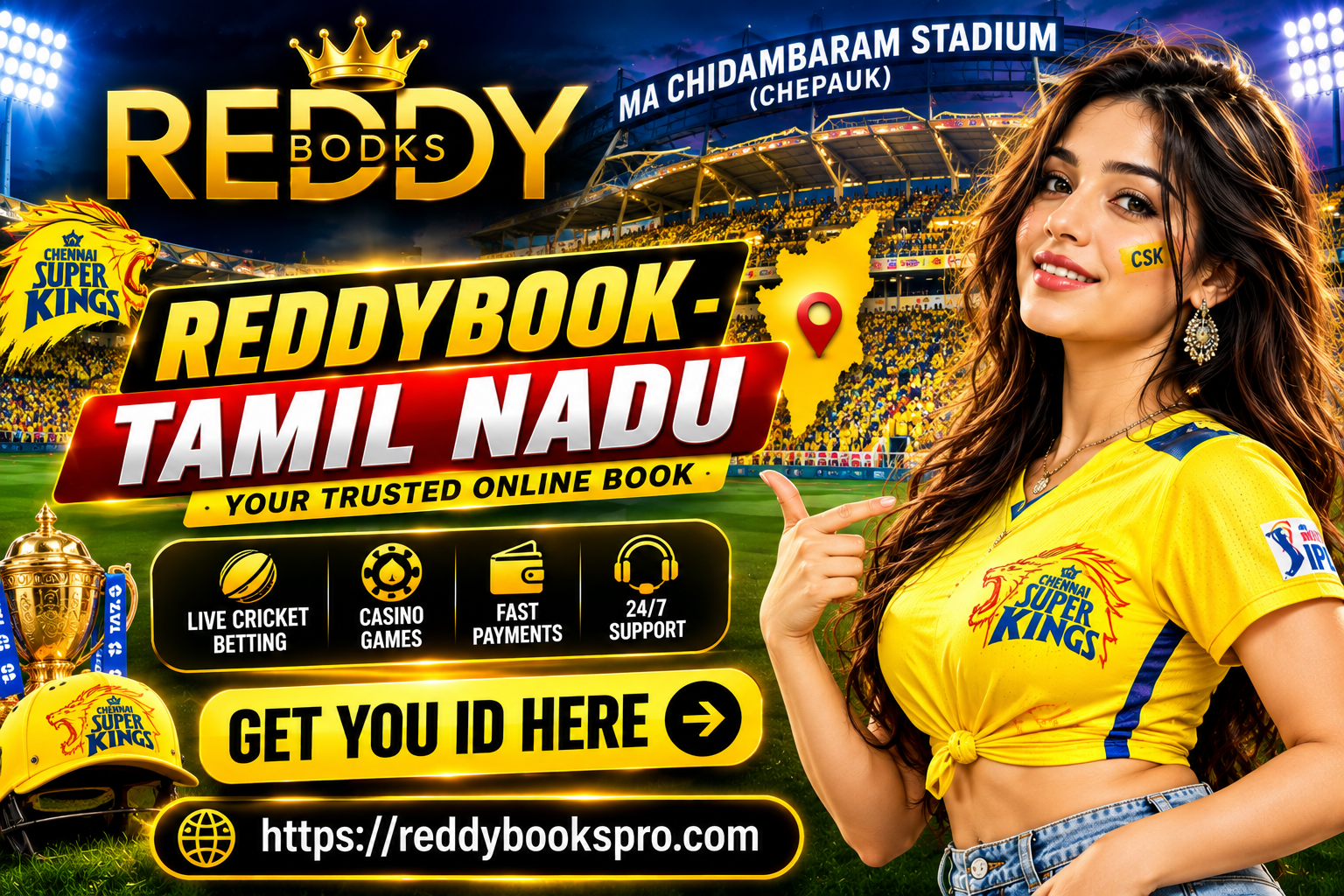 MA Chidambaram Stadium Chepauk Chennai CSK Super Kings cricket betting exchange Reddybook Tamil Nadu 2026